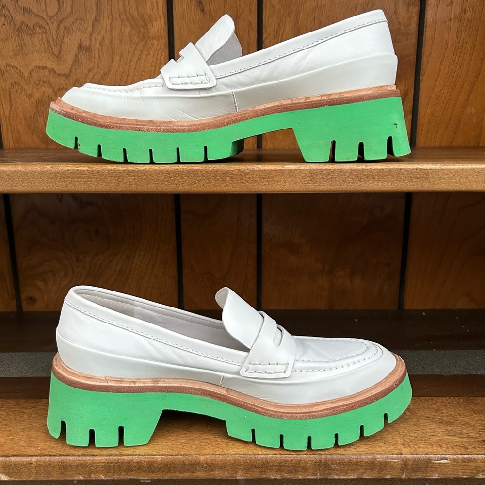Oncept Seoul MOD 009 Off White Leather Jade Green Sole Platform Loafers, size 7 - Picture 4 of 12